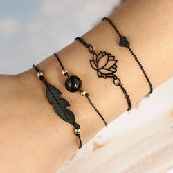 Image of Four-piece Black PearlLove Leaf Lotus Bracelet Combination