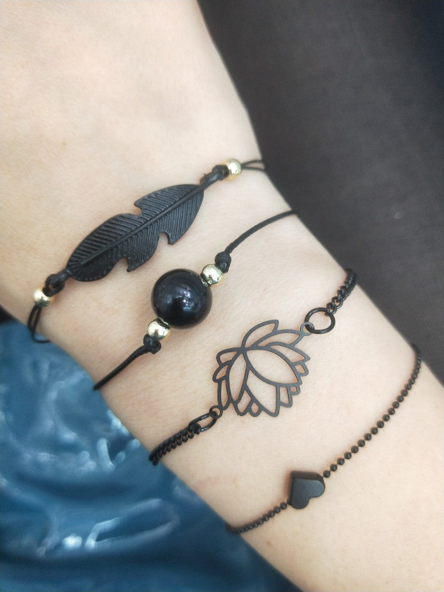 Four-piece Black PearlLove Leaf Lotus Bracelet Combination