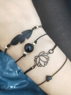 Image of Four-piece Black PearlLove Leaf Lotus Bracelet Combination