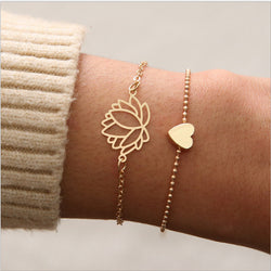 Image of Four-piece Black PearlLove Leaf Lotus Bracelet Combination