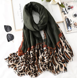 Image of Men's And Women's Cotton Scarf Casual Leopard Print Long Gauze Scarf