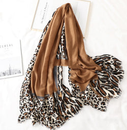 Image of Men's And Women's Cotton Scarf Casual Leopard Print Long Gauze Scarf