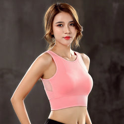 Image of Women Breathable Mesh Sports Bras Shockproof Padded Athletic Gym Running Bra Solid Seamless Fitness Yoga Sport Tops Vest