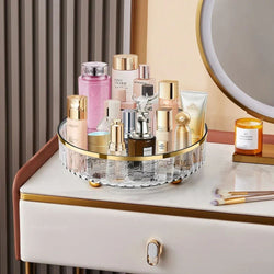 Image of Rotating Cosmetic Organizer Light Luxury Perfume Skincare Organizer Transparent Makeup Storage Tray For Jewelry Aromatherapy