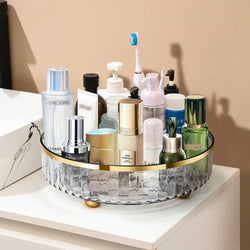 Image of Rotating Cosmetic Organizer Light Luxury Perfume Skincare Organizer Transparent Makeup Storage Tray For Jewelry Aromatherapy